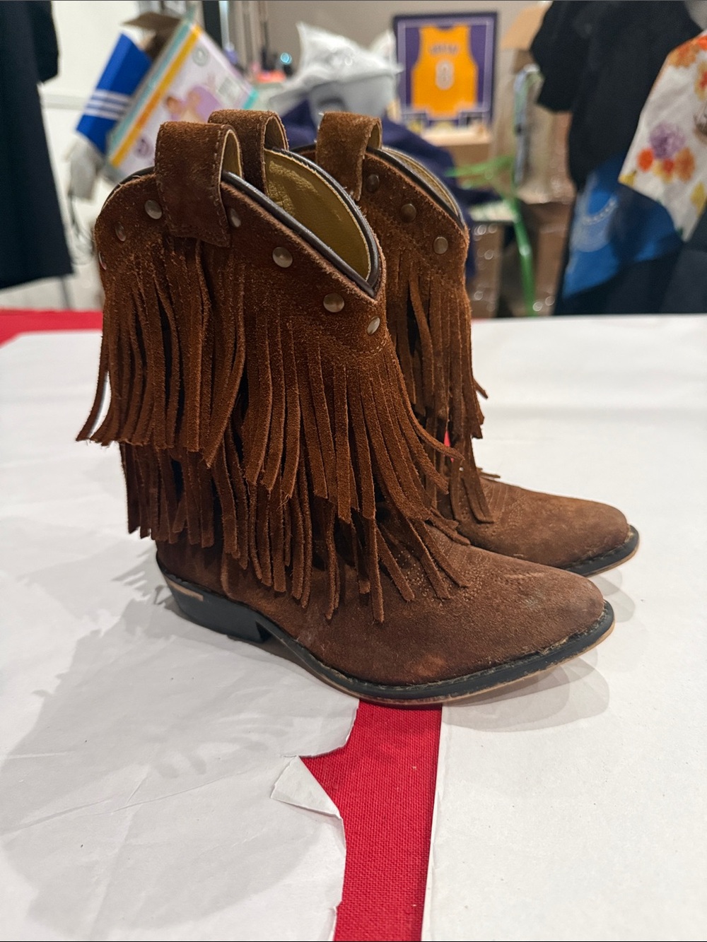 Shyanne Brown Suede Fringe Kids Cowboy Boots